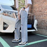 Wiaofellas Summer Blue Hole Jeans Men Fashion Casual Ripped Jeans Men Streetwear Hip Hop Loose Straight Denim Pants Mens Trousers M-2XL