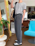 Wiaofellas Men's Vintage Lazy Style Loose Denim Wide Leg Pants Fashion Trend High-quality Jeans Pink /Grey color Trousers M-XL