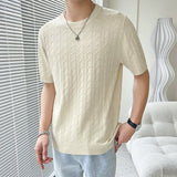 Wiaofellas Summer Short-sleeved T-shirt Men Slim Fit Fashion Casual Knitted T Shirt Men British Style Round Neck Knit Tshirt Mens Top M-3XL