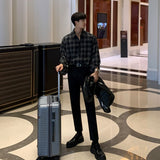 Wiaofellas Casual Shirt Men's Plaid Long Sleeved Korean Version Trend Loose Checkered Shirt Handsome Coat Versatile Shirt