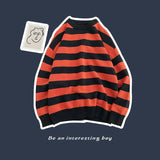 Wiaofellas Fashion Pullover Red Black Stripe Knitted Sweater Men Women's Autumn Winter Round Neck Casual Fashion Trend Clothing Plus Size