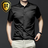 Wiaofellas 6XL Large Solid Men's Short Sleeve Shirt Summer New Ice Silk Non iron Luxury Long Sleeve Business Casual Fit Wrinkle Proof