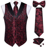 Wiaofellas Brand Suit Vest Set For Men Luxury Silk Black Gold Paisley Dress Vest Tie Cufflinks Handkerchief Set Male Sleeveless Waistcoat