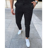 Wiaofellas Men's 2023 Spring Business Style Leisure Pants Stripe Slim Fit Fashion Side Pocket Long Pants Fashion Male Trousers Clothing