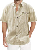 Casual Men Solid Shirts Summer Vintage Button-up Turn-down Collar Cardigan Tops Mens Short Sleeve Loose Shirt Fashion Streetwear