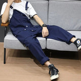 Wiaofellas Japanese Vintage Overalls Men's Loose Multi Pocket Strap Cargo Pants Spring Workwear Rompers Youth Trendy Blue Straight Jumpsuit