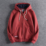 Wiaofellas New Men 's Zipper Sweatshirt Fashion Trendy Handsome Thickened Fleece Solid Coat Autumn Winter Sports Hoodie Top Coat Outwear