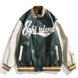 Wiaofellas American retro letter embroidery leather jackets coats women's new street trend all-match baseball uniform couple loose top