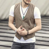 Wiaofellas Men's Business British Style Retro Linen Vest Summer Thin Section Slim Three Button V-Neck Slim Gentleman Casual Formal Vest