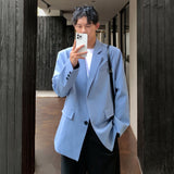 Wiaofellas-Oversized Solid Color Blazer Men Fashion Social Mens Dress Jacket Korean Loose Casual Suit Jacket Mens Office Formal Blazer