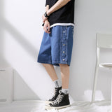 Wiaofellas New Summer Men's Print Wide Leg Denim Shorts Fashion Casual Baggy Straight Short Jeans Male Hongkong Style Trend Versatile Pants