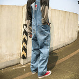 Wiaofellas Strap Jeans Loose Wide-leg Pants Men American Straight Casual Daddy Suspenders Overalls Cargo Workwear Denim Jumpsuit