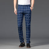 Wiaofellas Brand Men's Stripe Plaid Casual Pants Male Plaid Stretch Slim Business Straight Pants Fashion Trend Men's Pants Cotton Trousers