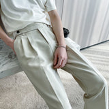 Wiaofellas Black / Apricot Business Casual Trousers Men's All-match Fashion Loose Suit Pants Four Seasons Loose Straight Wide Leg Trousers