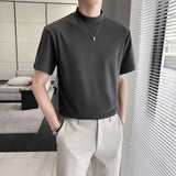 Wiaofellas Fashion Half Turtleneck Design T Shirts Men Y2K Style Loose Solid Short Sleeve T-shirt Streetwear Summer Mens New Design Tee Top