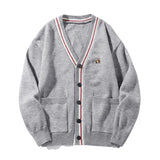 Wiaofellas Mens Luxury Hazzy Fashion Brand Dog Embroidery Sweaters Boys V-Neck Striped Cardigans Clothing Cotton Casual Coat England Style