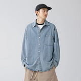 Wiaofellas Single Breasted Men's Denim Shirt Casual Korean Fashion Solid Color Jean Shirts Men Jacket Spring Autumn Loose Tops Men