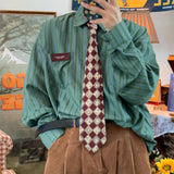 Wiaofellas Japanese Style Men's Vintage Boys' Vertical Stripe Shirts Casual Loose Lapel Collar Fashion Trend Top Clothes Shirt