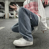 Wiaofellas Men's Jeans Casual Retro Tooling Wide-leg Loose Multi-pocket All-match Straight Trousers