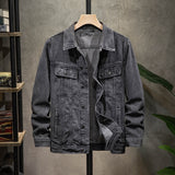 Wiaofellas Fall 2023 New Men's Denim Jacket Fashion Casual Loose Collar Denim Jacket Classic Black Vintage Cotton Jacket