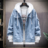 Wiaofellas Denim Jacket Mens Hooded Slim Fit Casual Streetwear Jean Jackets Long Sleeve Trendy Outerwear Autumn Winter Jacket Coat for Men