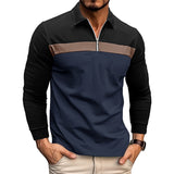Wiaofellas Vintage Autumn Patchwork Zip Shirts Men Clothing Spring Long Sleeve Collar Polos T-shirts Male Fashion Basic Top Streetwear