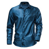 Wiaofellas #4758 Spring Autumn Long Sleeve Shirt Men Shiny Night Club Man Shirts High Quality Solid Color Printed Shirts Men Full Sleeves