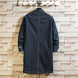 Wiaofellas Men Long Jean Jacket Winter Men Women Trend Big Pockets Turn-down Collar Trenchcoat Outerwear Fashion Black Loose Denim Coats