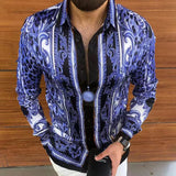 Wiaofellas Luxury Social Button Spring and Autumn Geometric Men's Shirt Long Sleeve Hawaiian Cardigan Turn-down Collar Shirt Men Clothes S-