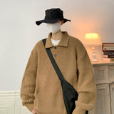 Wiaofellas Lapel Sweater Men Warm Fashion Casual Knitted Pullover Men Japanese Streetwear Loose Long Sleeve Sweater Mens Jumper Clothes
