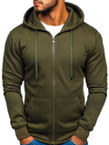 Wiaofellas Men's Solid Color Zipper Hooded Sweater Jacket for Autumn Casual Hoodie Coat with Fleece Lining Hoodies & Sweatshirts