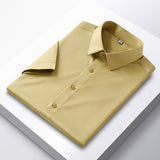 Wiaofellas 6XL Large Solid Men's Short Sleeve Shirt Summer New Ice Silk Non iron Luxury Long Sleeve Business Casual Fit Wrinkle Proof