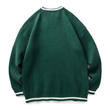 Wiaofellas Vintage Knitted Sweater Men Green Letter Print Striped Pullover Women Harajuku College Style Jumpers Streetwear Spring Autumn