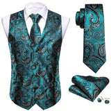 Wiaofellas 4PC Mens Extra Silk Vest Party Wedding Gold Paisley Solid Floral Waistcoat Vest Pocket Square Tie Suit Set Barry.Wang BM-2017