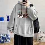 Wiaofellas Men's New Youth Casual Loose Size Plus Hoodies Graphical Patterned Hong Kong Long Sleeve Pockets Couple Outfit Sweatshirt