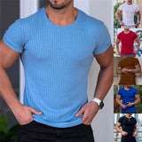 Wiaofellas 2023 Fashion Men summe Short Sleeve T-shirts O-Neck stripe Solid Casual Spring Autumn Tees Men Shirt  Tops Streetwear M-3XL