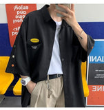Wiaofellas Breasted shirt men's summer trend top design niche short-sleeved shirt Hong Kong style Japan handsome jacket hiphop streetwear