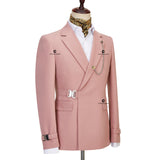 Wiaofellas Cenne Des Graoom New Coat Design Dapper Style Metal Side Release Buckle Pink Men Suits 2 Pieces Set Dinner Wedding Party