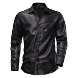 Wiaofellas #4758 Spring Autumn Long Sleeve Shirt Men Shiny Night Club Man Shirts High Quality Solid Color Printed Shirts Men Full Sleeves