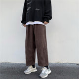 Wiaofellas Casual Pants Men Solid Corduroy Straight Trousers Male Loose Elastic Waist  Korean Style Streetwear Man
