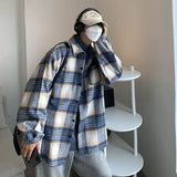Wiaofellas Spring Wool Shirt Men Fashion Casual Vintage Plaid Shirts Men Streetwear Korean Loose Long-sleeved Shirt Mens Woolen Coat M-2XL