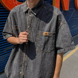 Wiaofellas Retro Denim Short Sleeve Shirt Men's Summer Half Sleeve Coat Thin Ruffian Handsome Trend Camisa Shirts Streetwear
