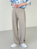 Wiaofellas Men's Casual Pants Solid Color Ice Silk Fabric Loose Elastic Waist Straight Pants Trendy Oversized Style 3 Color Trousers