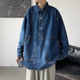 Wiaofellas Men's Loose Oversized Denim Jackets Fashion Trend Outerwear Streetwear Work Pullover Boys' Cowboy Coats Clothes Size S-2XL