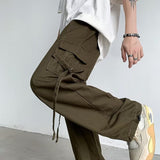 Wiaofellas Japanese casual Cargo pants for women with a sense of small design Multi pocket leggings drawstring wide leg ulzzang pants loose