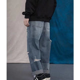 Wiaofellas Men Ripped Wide-leg Jeans Women's Fashion Retro Baggy Harajuku Jeans Hip Hop High Street Casual Wild Loose Wide-leg Trousers