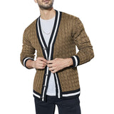 Wiaofellas Men's Fashion Colorblock Cardigan Long Sleeve V-Neck Knit Sweater Spring Autumn Single Breasted Harajuku Knitted Sweater Men