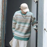 Wiaofellas Winter Men's Thickened In Warm Coats Striped Printing Wool Sweaters Fashion Trend Loose Knitting Round Neck Pullover M-2XL