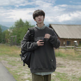 Wiaofellas Spring Men's Hoodie 360G Letter Embroidery Color Round Neck Pullover Loose Tide Brand Couple Style Top Dark Gray, Brown