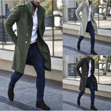 Wiaofellas New Coat Spring And Autumn New Men's Woolen Stand Collar Metal Buckle Decoration Mid-Length Pocket Casual Trend Slim Coat